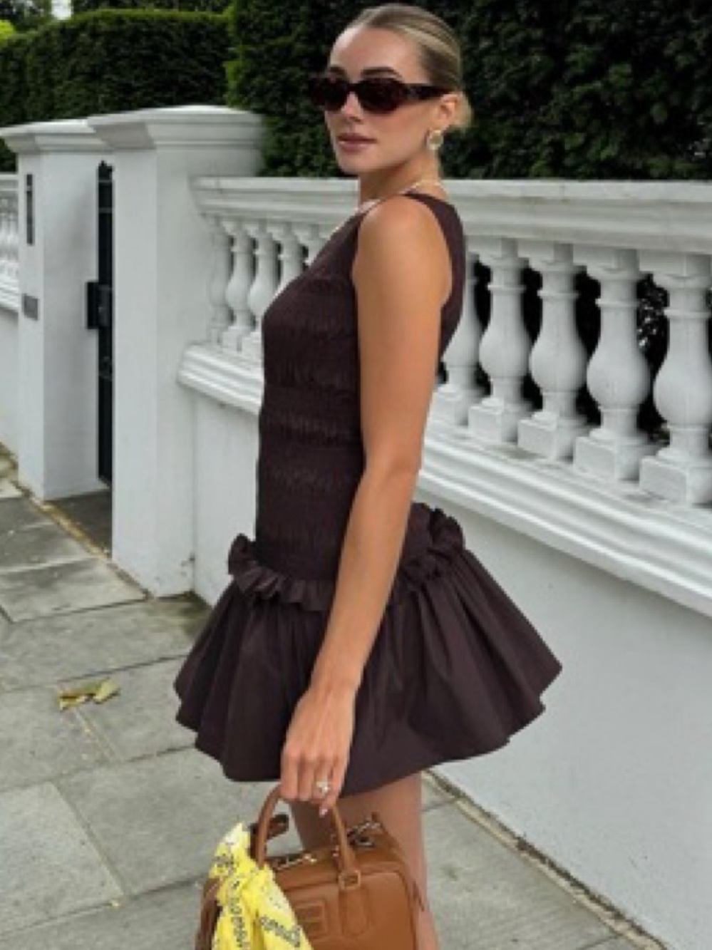 Peppermayo Garden Kisses Shirred Mini Dress in Chocolate - Size 10 - Picture 3 of 15